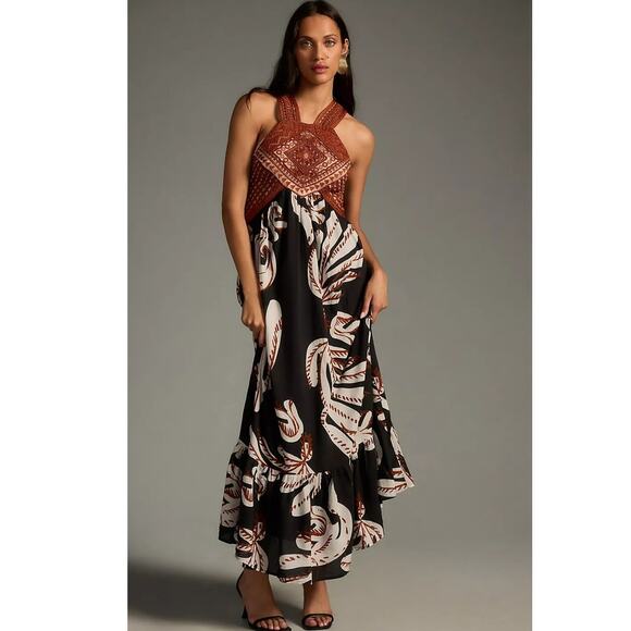 Anthropologie Dresses & Skirts - NWT By Anthropologie Deco Printed Halter Dress $248 SIZE 6 Black & Brown Motif